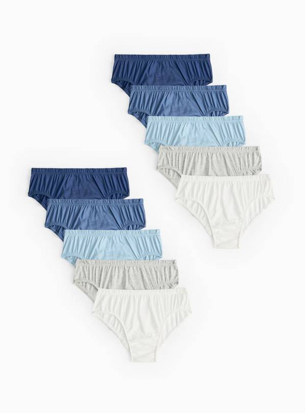 Blue Plain Cotton Briefs 10 Pack 6-7 years